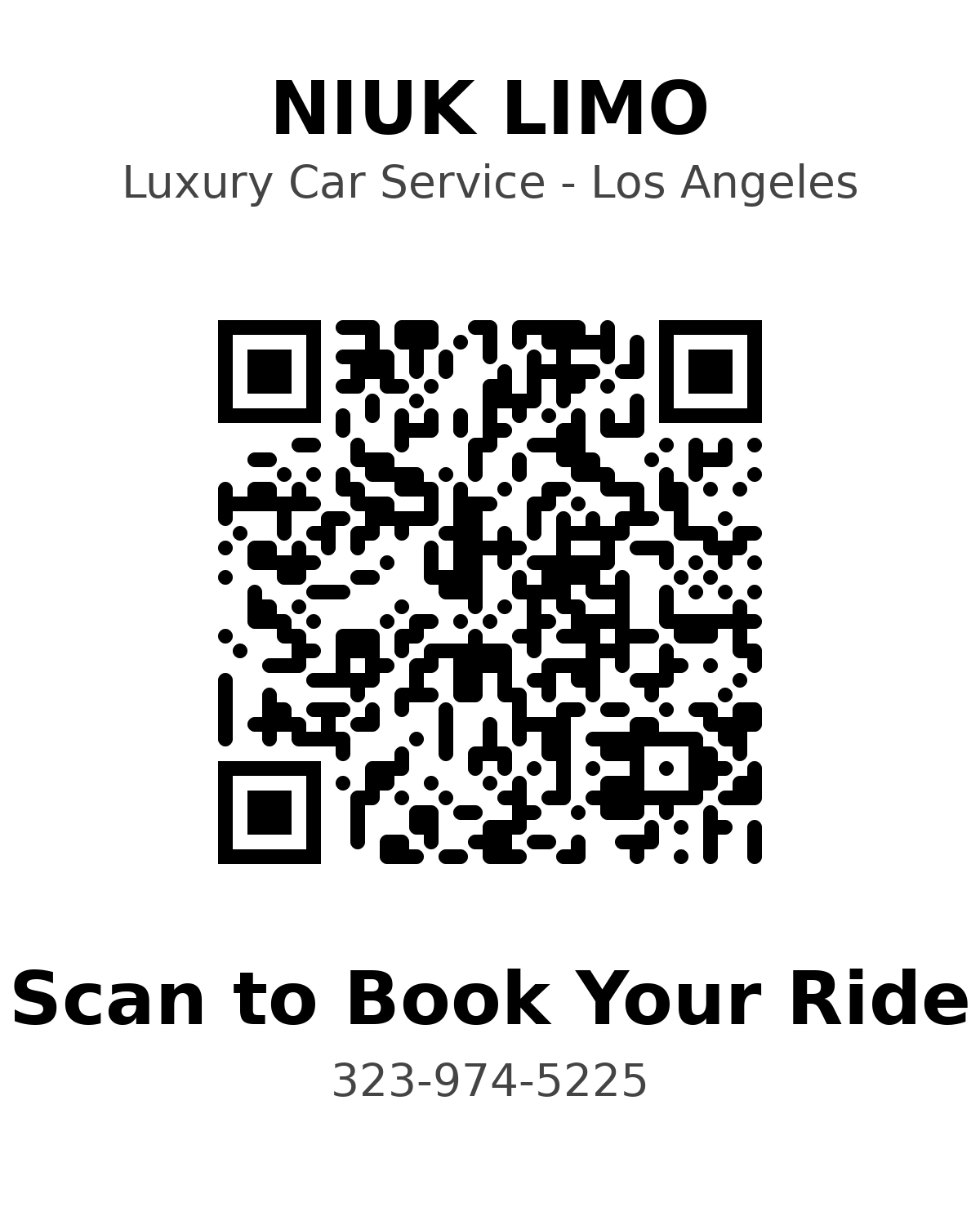 QR code — scan to book NIUK Limo